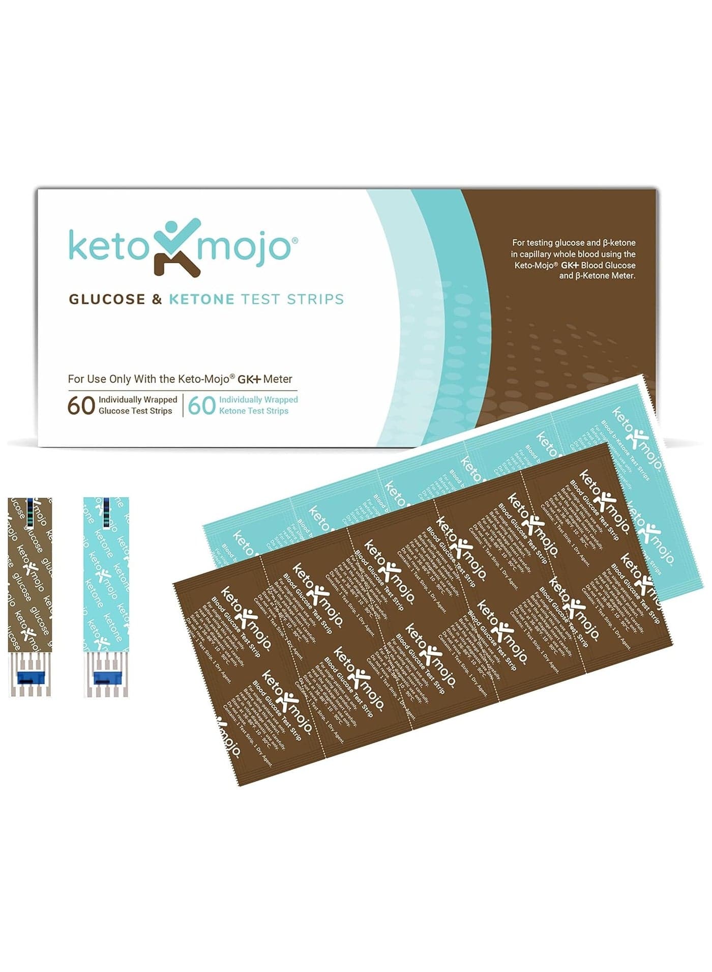 Blood Glucose and Ketone Test Strips Combo Pack 60 Glucose + 60 Ketone Strips 120 Count For Use Only With Gk+ Meter