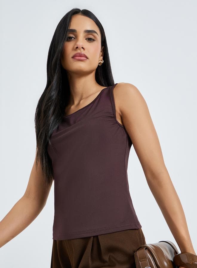 Brown Solid Round Neck Cami Top