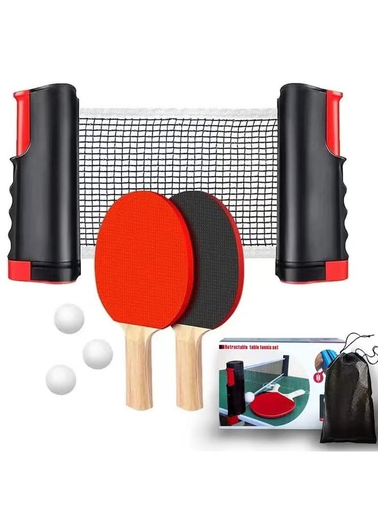 Ping Pong Paddle Set,Portable Table Tennis Set with Retractable Net,2 Rackets,3 Balls And Carry Bag for Children Adult Indoor/Outdoor Games