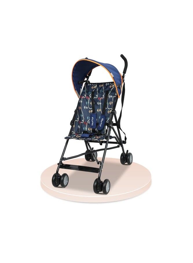 Rex Lightweight Stroller – Compact Fold, Sun Canopy, Shoulder Strap, Airflow Design, Portable Buggy for Toddlers 6-36 Months, Easy Fold, - Navy Print