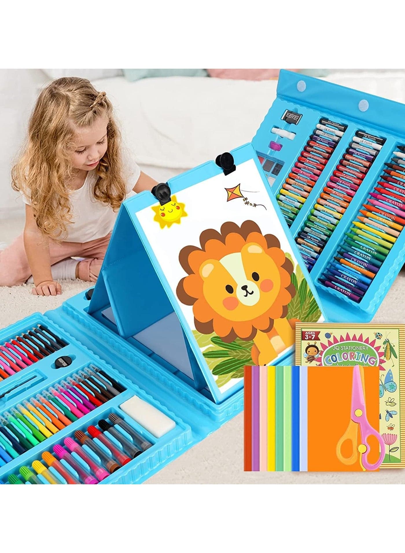 208 PCS Art Supplies, Drawing Art Kit for Girls Boys Kids Teens Artist, Art Set Case with Trifold Easel, Crayons, Oil Pastels, Coloring Book, Colored Pencils, Scissors, Origami Paper 40 Sheet