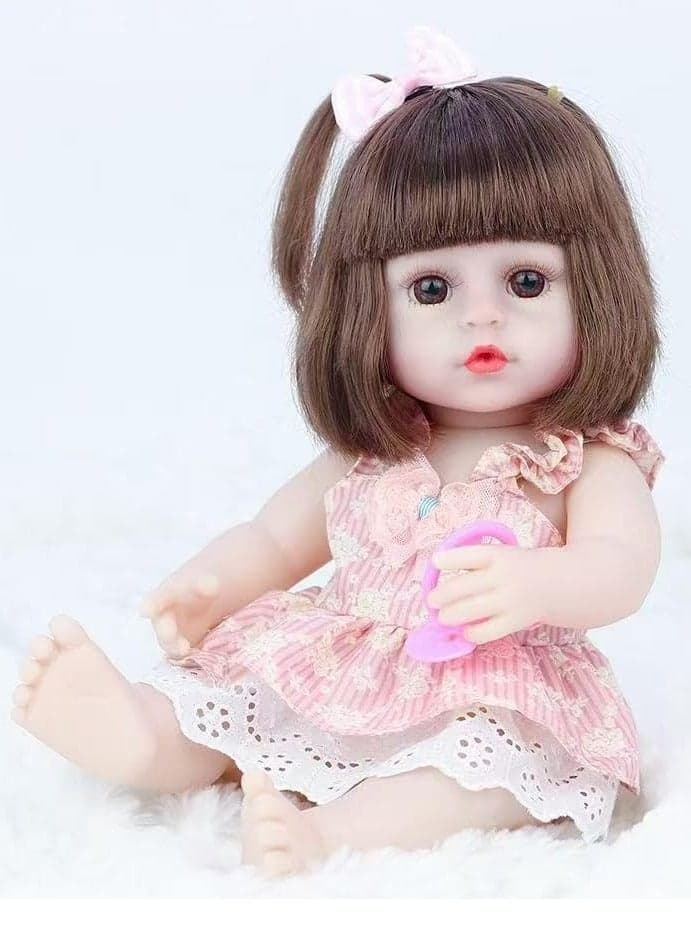 15 inch 38cm Reborn Baby Doll Soft Cotton body vinyl Silicone Newborn real like Baby Doll Girl Toy Gift (Pink flower Outfit)