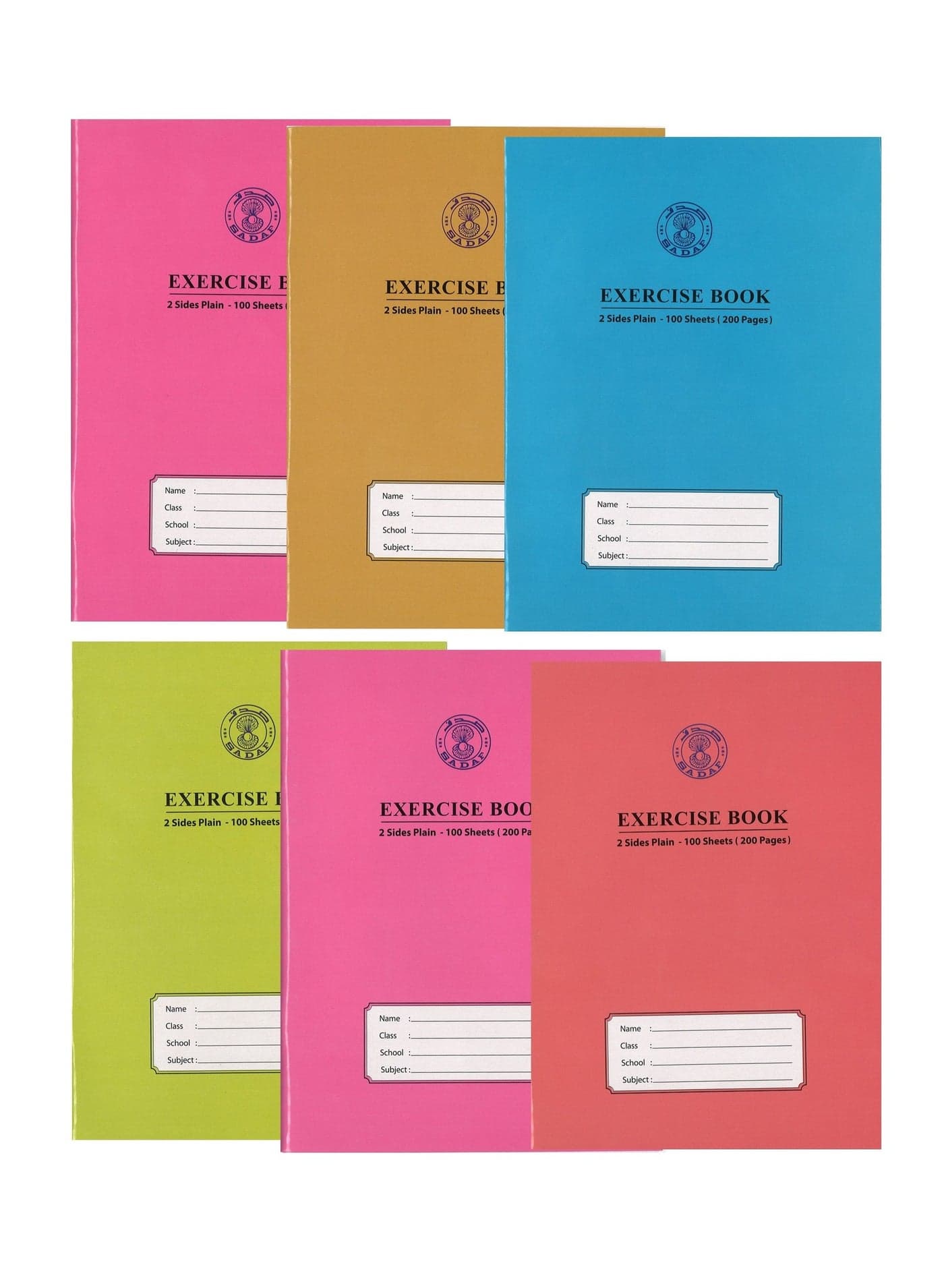 6-Piece A5 Size Plain Exercise Notebook 200 Pages Assorted Covers
