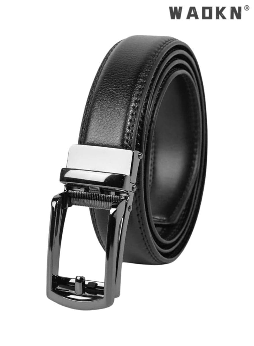 Classic yet fashionable men's cowhide belt with a rotating buckle, crafted from superior genuine leather for an elegant gentleman's style , 120cm(Black)