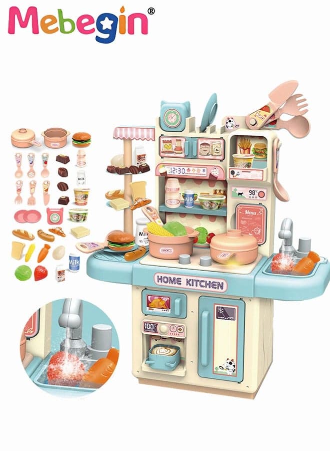 34 Pcs Kitchen Pretend Play Toy Set, Role Play Cookware Indoor DIY Toy Games, Kitchen Accessories Toys Sets With Spray And Light for Boys, Girls, Kids, Children, Blue