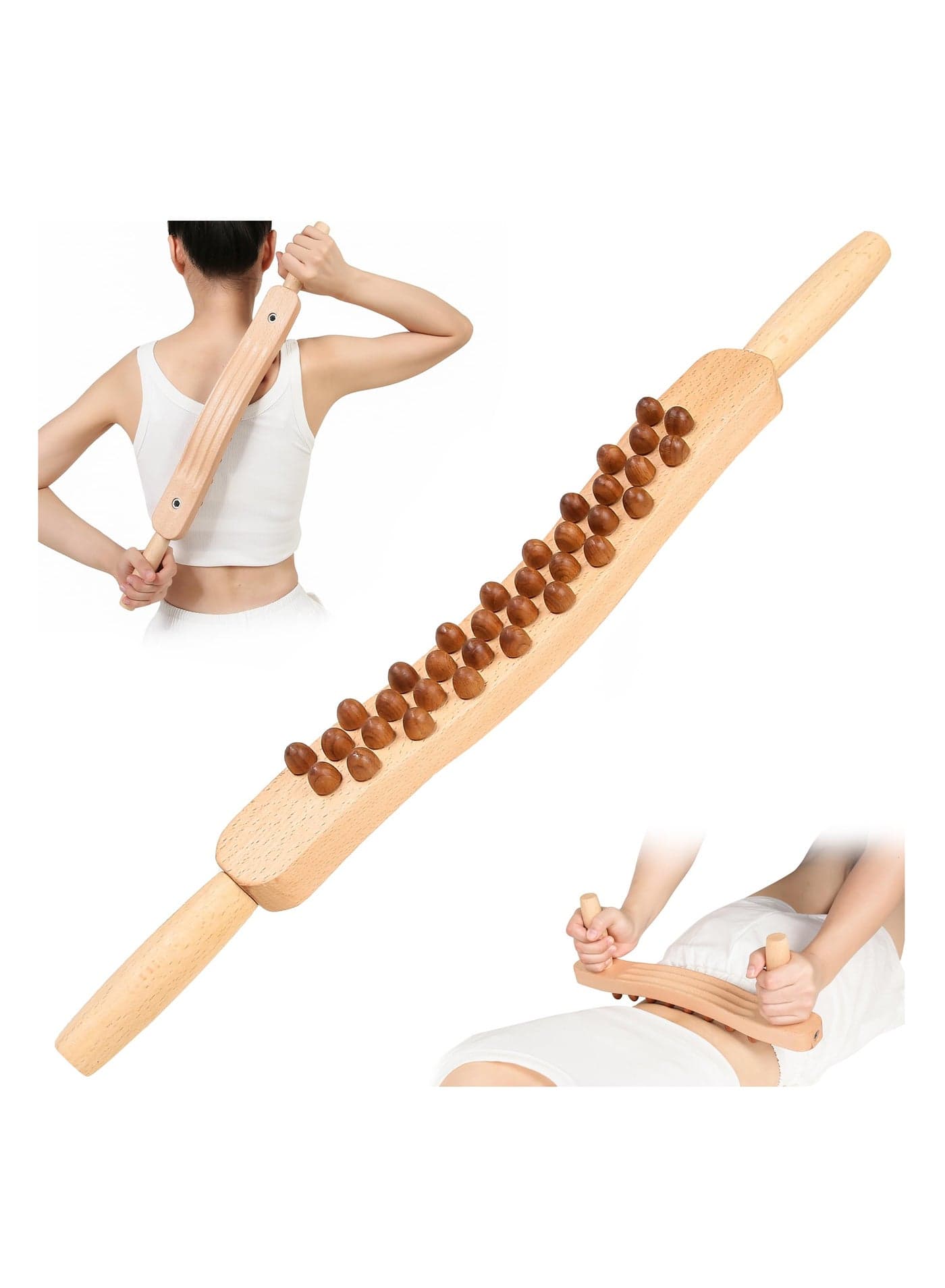 Wood Therapy Tools, (34 Beads) Massage Roller Stick Lymphatic Drainage Massager Therapeutic Wood Stick Muscle Relaxation Roller Manual Lymph Drainage for Maderoterapy,Guasha,Anti Cellulite