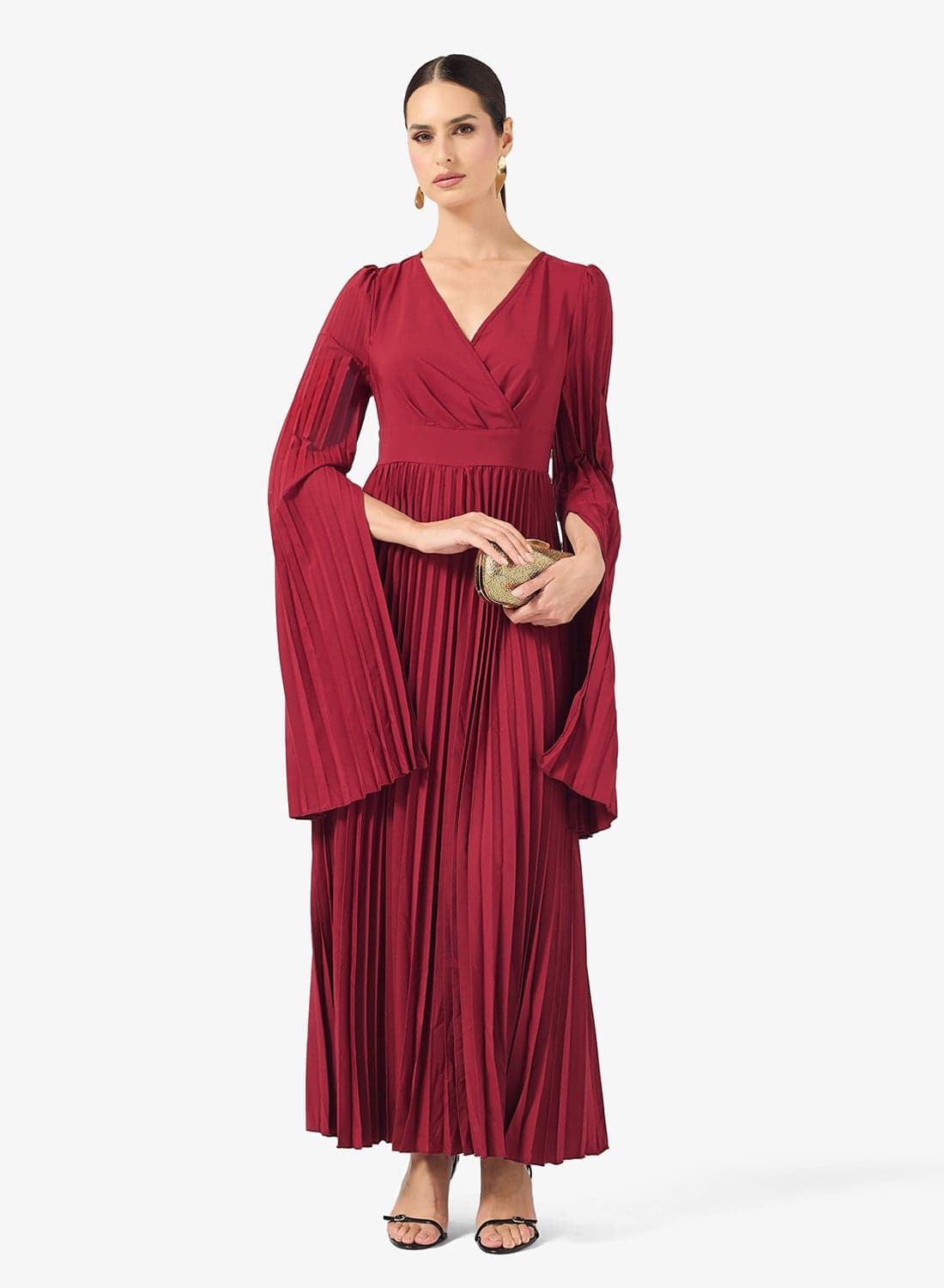 Pleated Dress With Exaggerated Sleeves