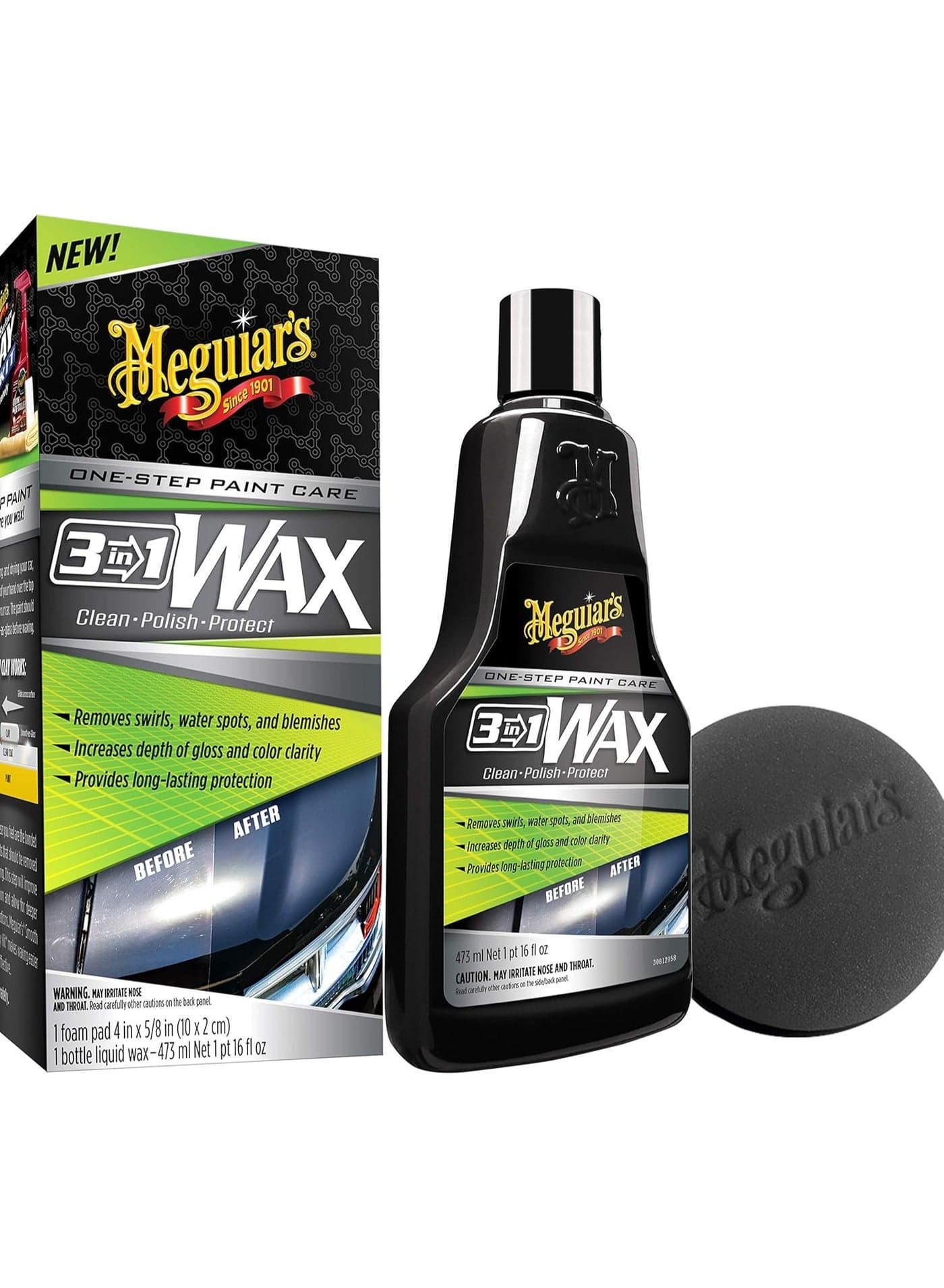 Meguiar’s G191016 3-in-1 Wax – All-in-One Cleaner, Polish & Wax – High Gloss & Durable Protection with applicator – 473 ml