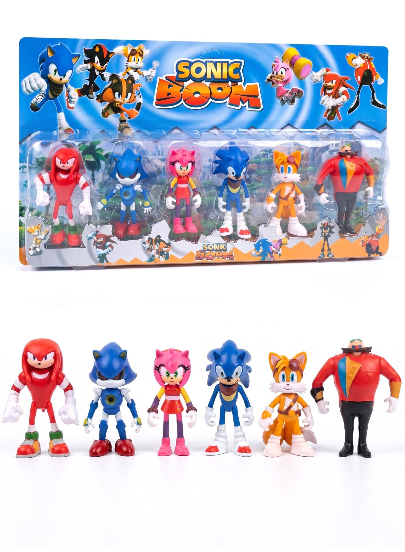 Sonic Boom 6-Piece Action Figure Set (11.5 cm) – Complete Character Roster Featuring Sonic, Tails, Knuckles, Amy, Metal Sonic & Dr. Eggman | Durable Articulated Collectible Toy Playset | Best Birthday & Eid Gift for Kids & Fans Ages 3+