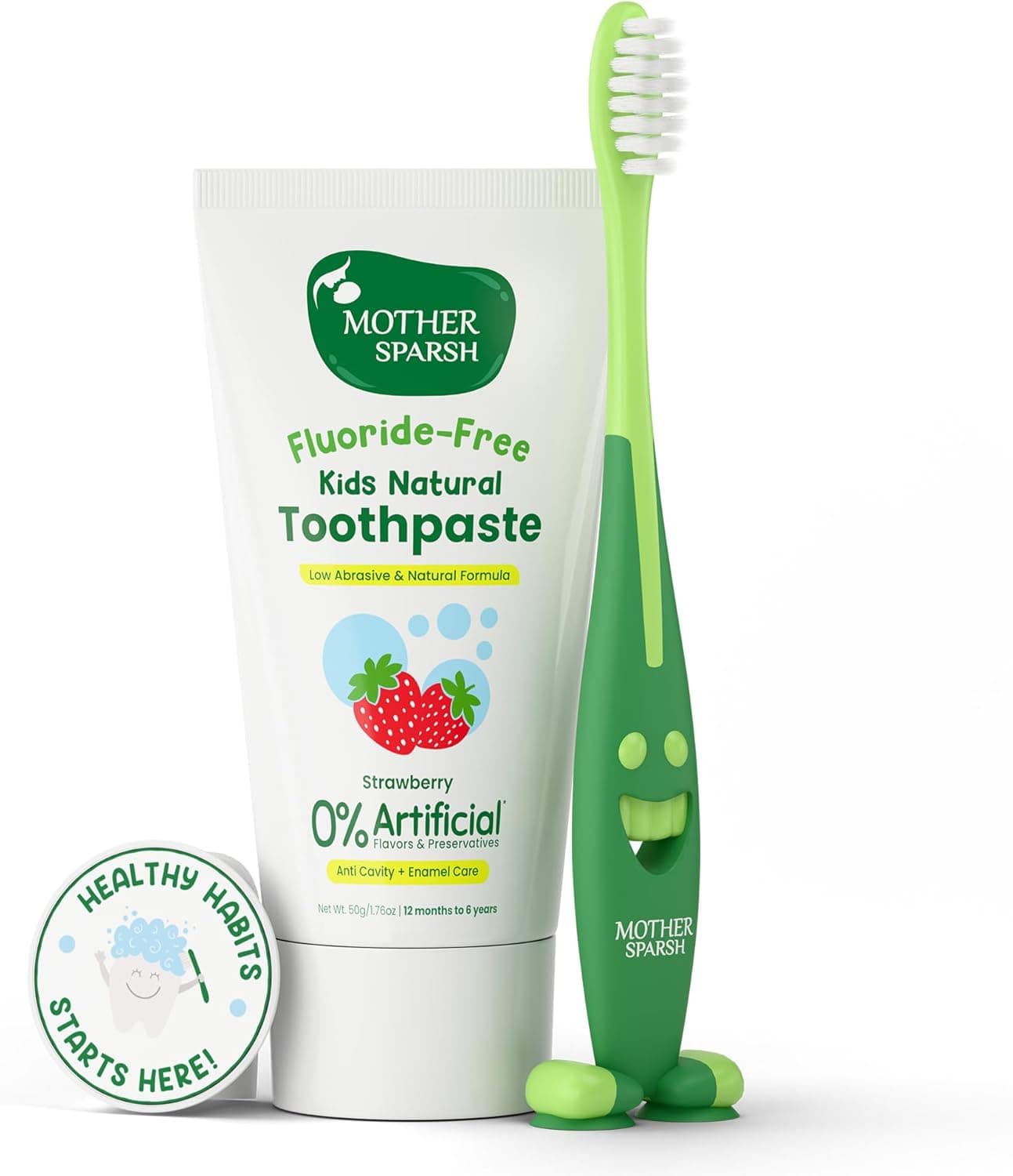 Mother Sparsh Fluoride-Free Kids Natural Toothpaste with Free Toothbrush - Strawberry Flavor, 50g