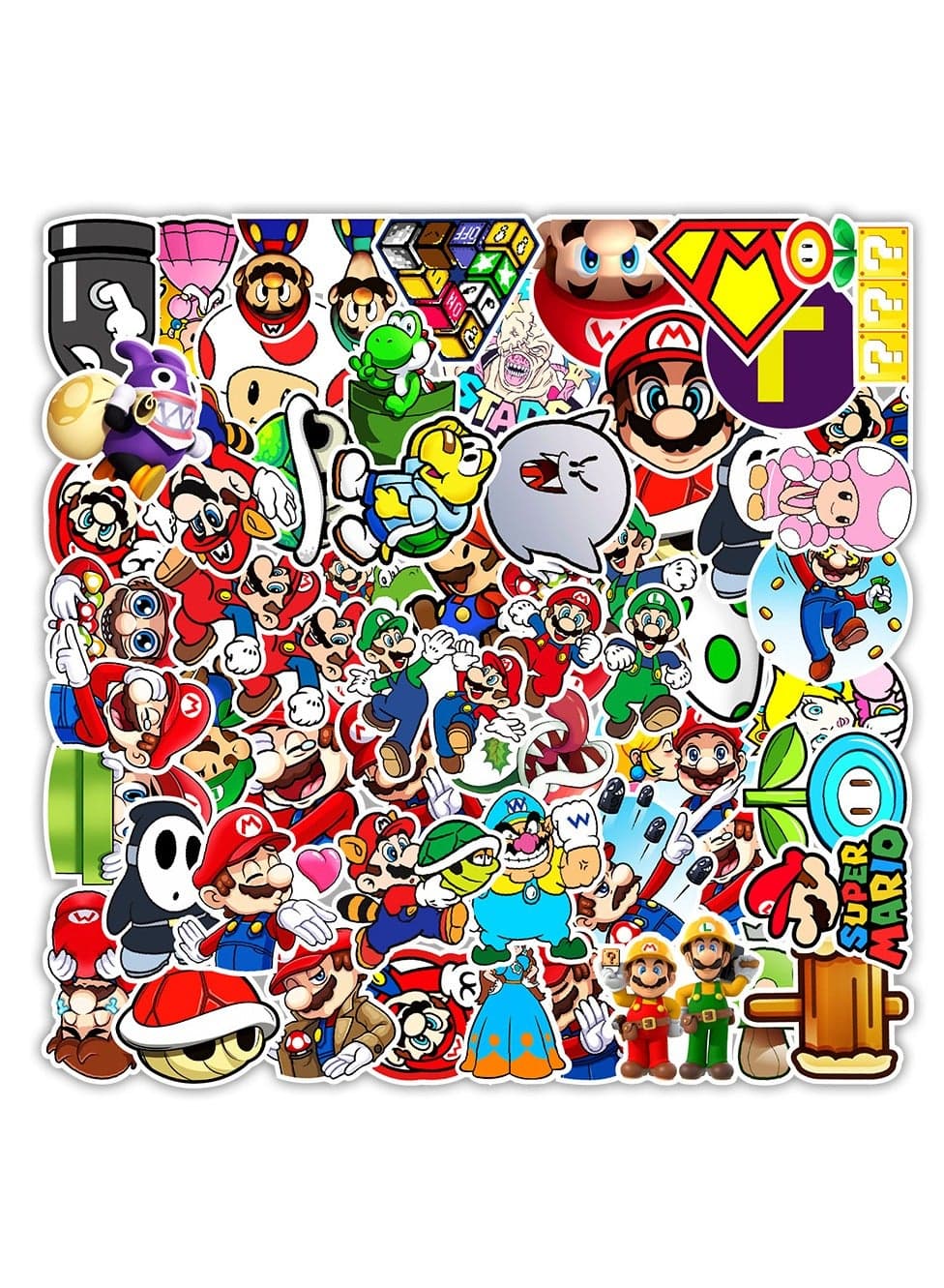 50pcs Retro Pixel Mushroom Stickers Set - Waterproof 8-Bit Game Decals with Magic Coin & Pipe Adventure Elements (for Laptop/Case/DIY Crafts)