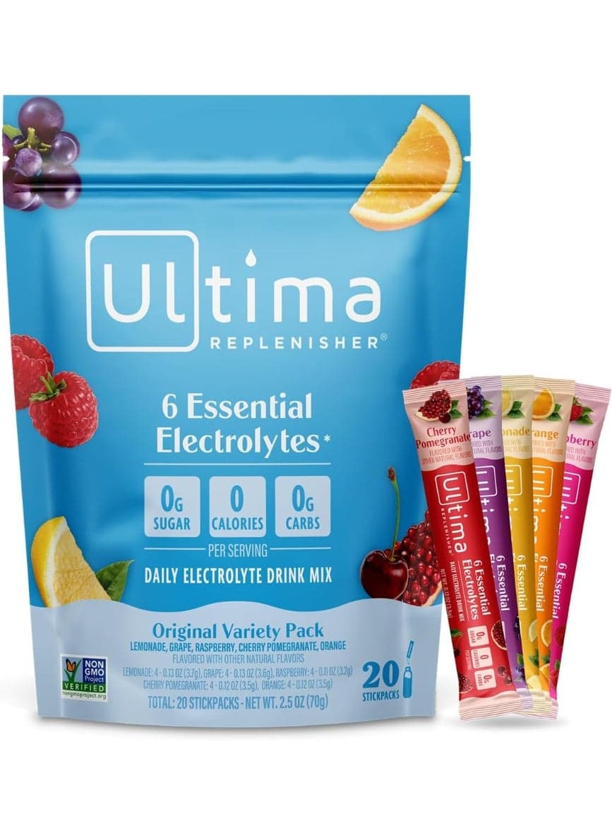 Ultima Replenisher Daily Electrolyte Powder Drink Mix – Original Variety, 20 Stickpacks