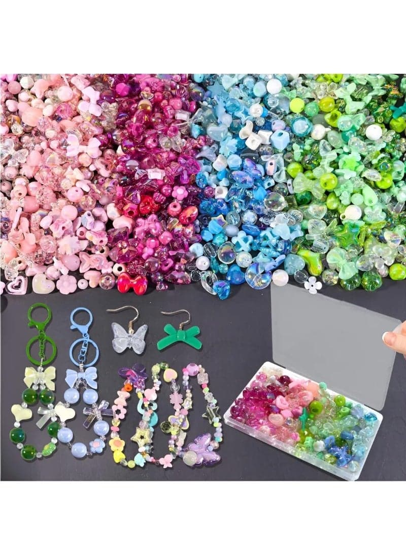 180–240PCS Kawaii Acrylic Bracelet Making Kit (160g) – Pink, Rose, Blue & Green Resin Charms & Beads Set for DIY Bracelets, Necklaces, Keychains & Crafts – Fun Craft Bracelet Kit for Kids & Adults