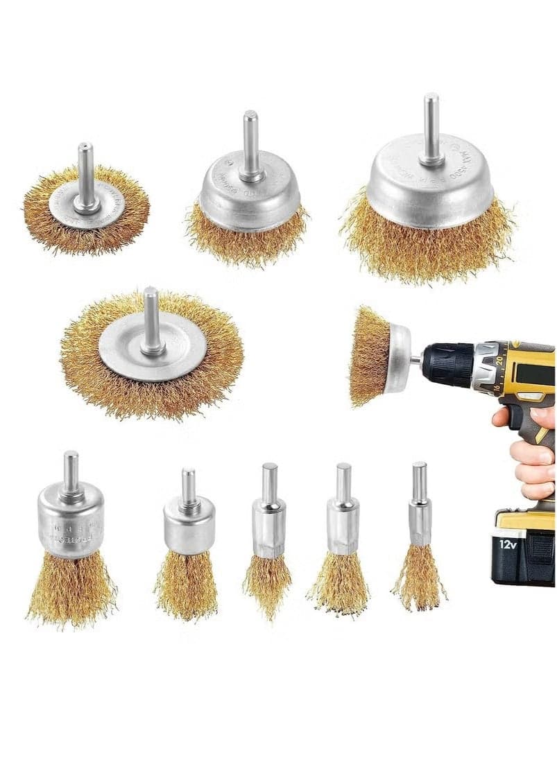 9 pcs Wire Brush Set, Coated Wire Brush Wheel & Cup Brush Set for Cleaning Rust, Polishing, Deburring.