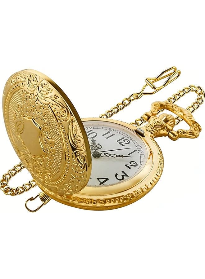 Shield men's pocket watch, men's quartz pocket watch with Arabic numeral dial, quartz pocket watch with chain, manual mechanical pocket watch, suitable as a birthday gift for father or boyfriend