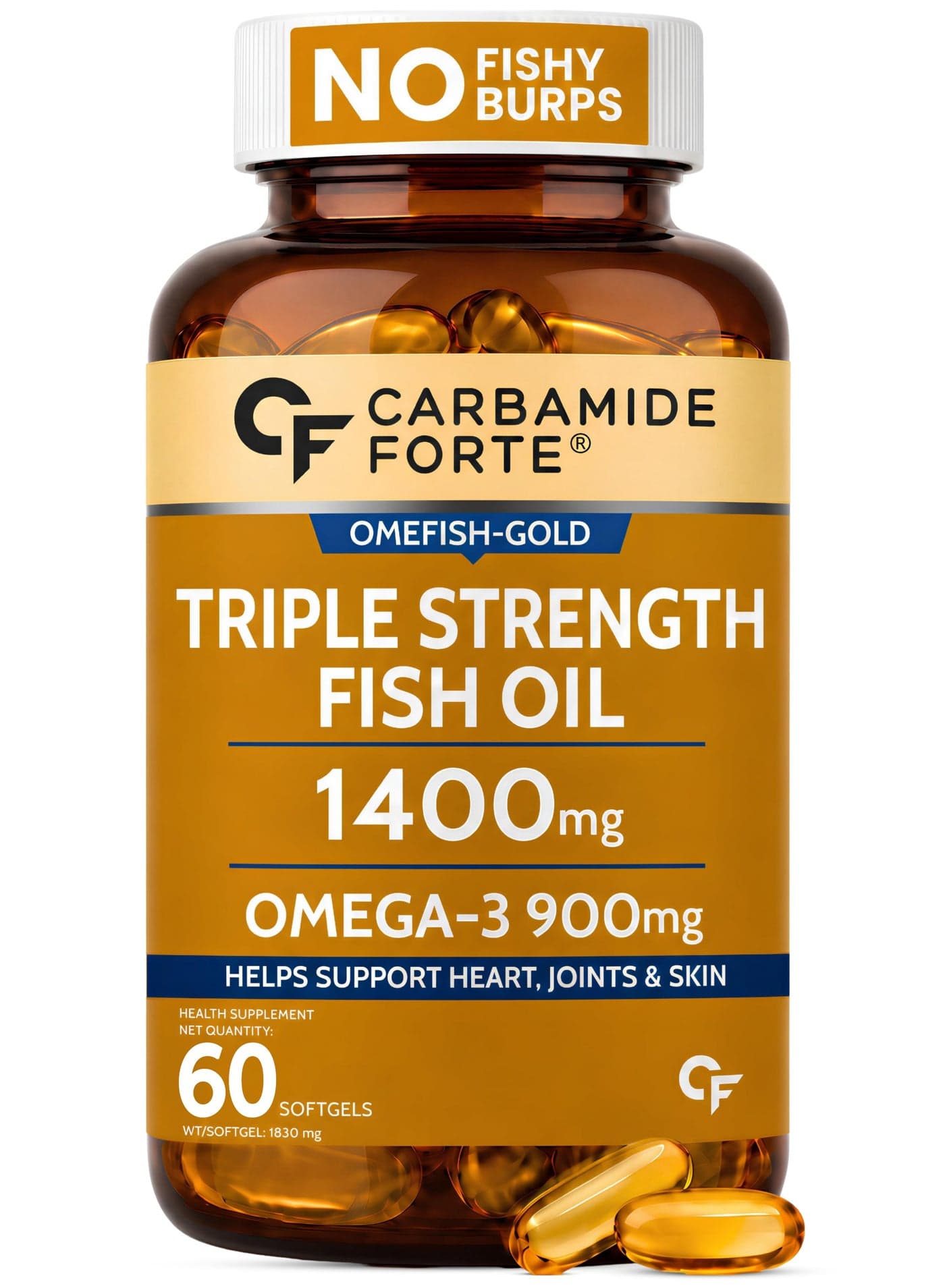 Triple Strength Fish Oil 1400mg with Omega 3 900mg for Men & Women - 60 Softgel Capsules