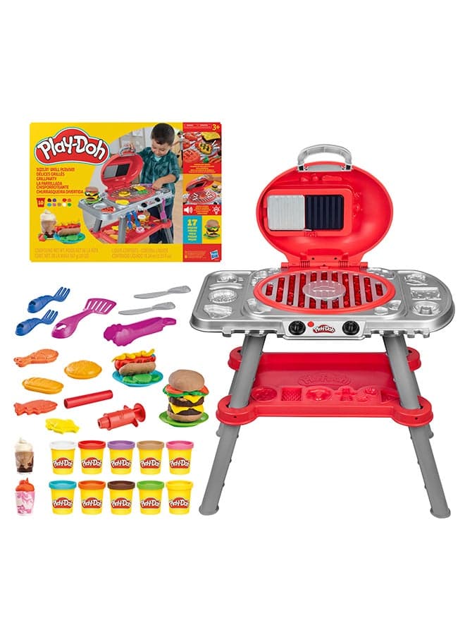 Sizzlin' Grill Playset with Lights & Sounds, 17 Accessories, BBQ Toys for Boys & Girls 3+, Play Food Arts & Crafts, Red