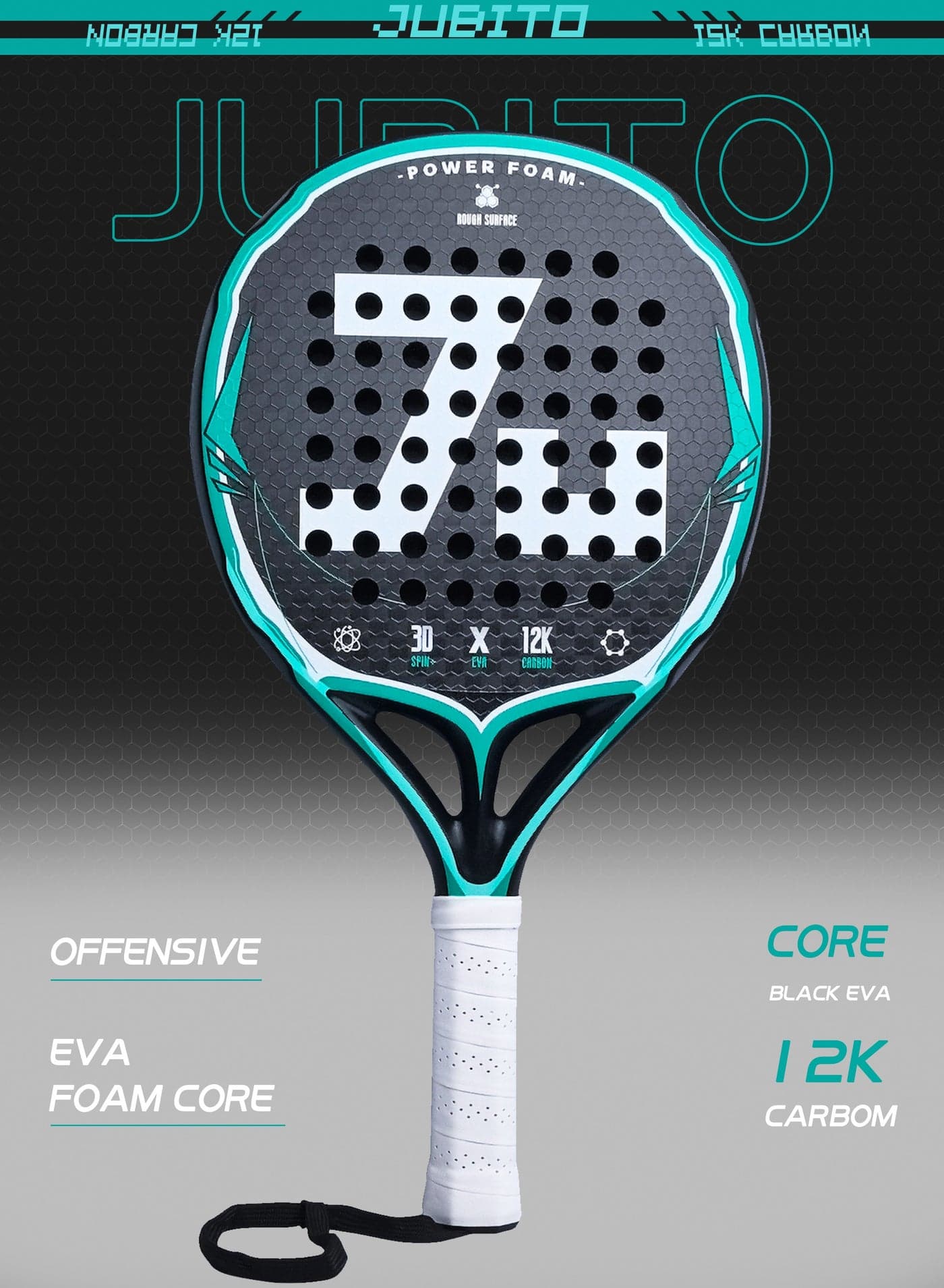 Padel racket | Offensive padel tennis racket | 12K carbon fiber | EVA memory flex foam core| Comfortable shock-absorbing handle