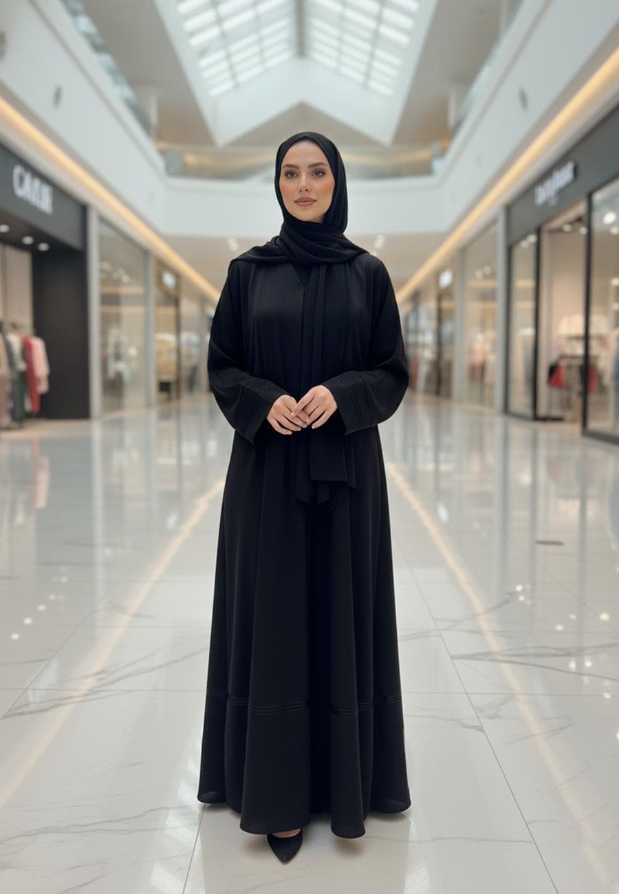Classic Black Abaya with Pleated Band Detail | Nida Fabric-809