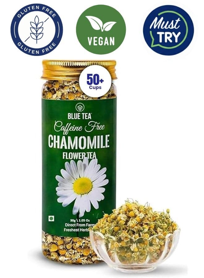 Blue Tea Chamomile Loose Herbal Tea 1.05 oz (30+ Cups) | Caffeine-Free Sleep & Relaxation Blend | Non-Bitter Night-Time Floral Infusion | Reusable PET Jar