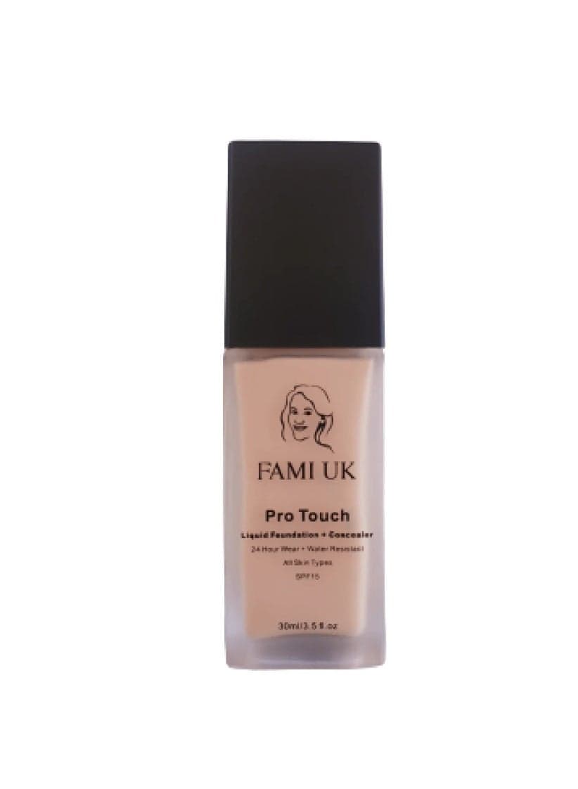 FAMI UK Pro Touch Liquid Foundation + Concealer PT 02 Light Medium | 24-Hour Wear | Soft Matte Finish | SPF 15 | All Skin Types