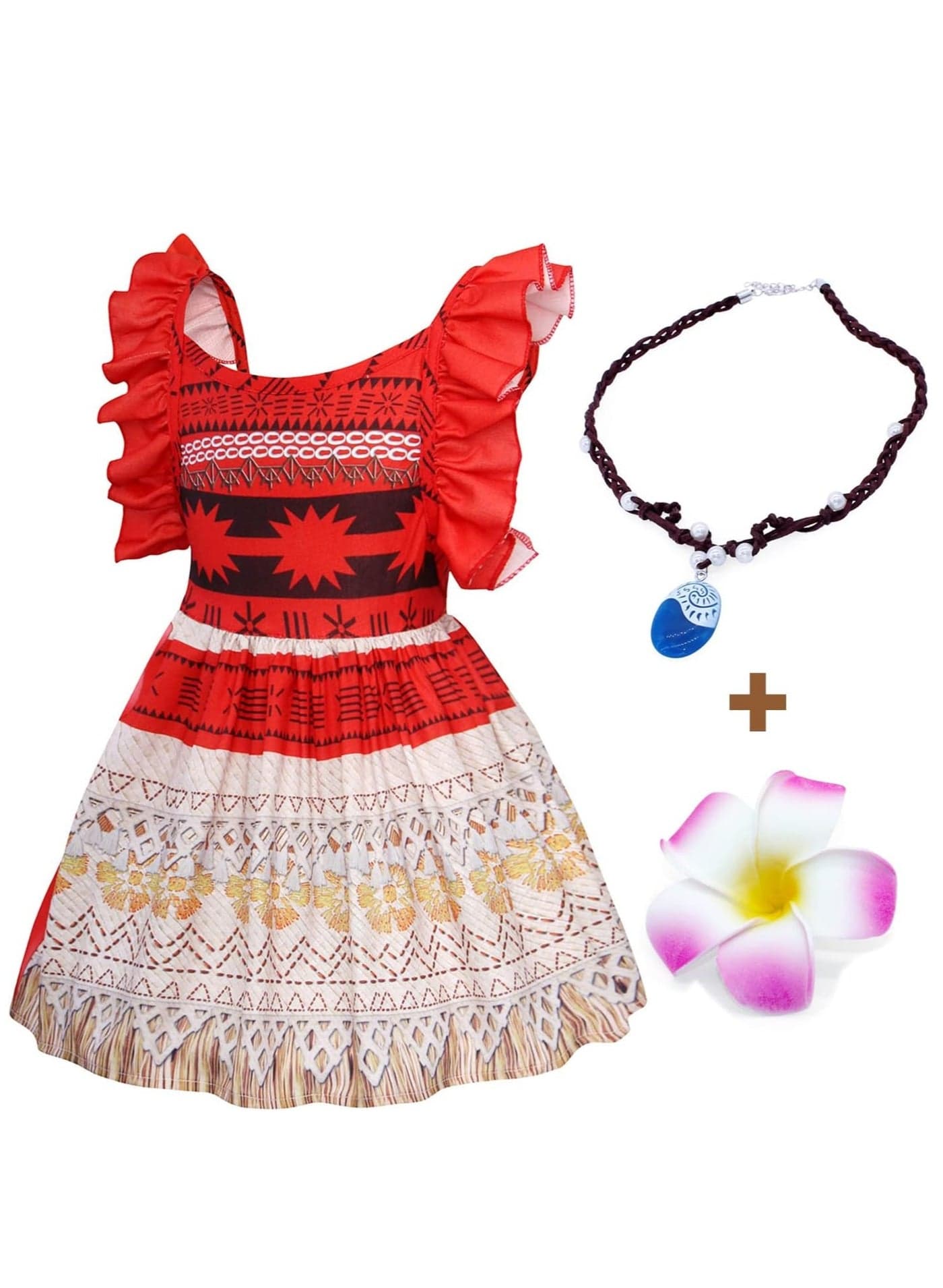 Princess Costume Outfit for Girls Holiday Fancy Party Dress Up Kids Birthday Clothes with Necklace and Flower with Accessories 5-6 Years 120
