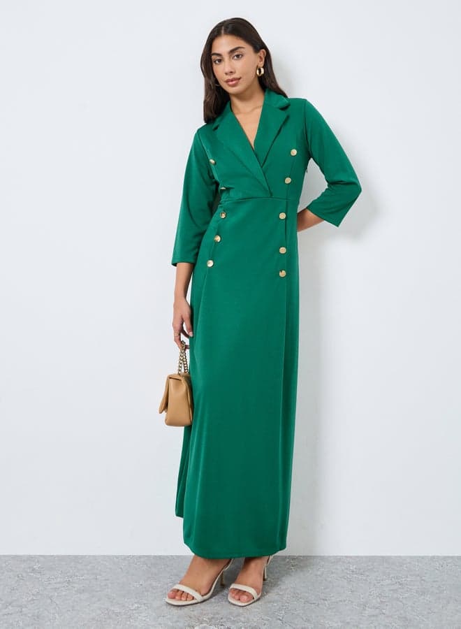 Styli Emerald Green Buttoned Blazer Maxi Dress