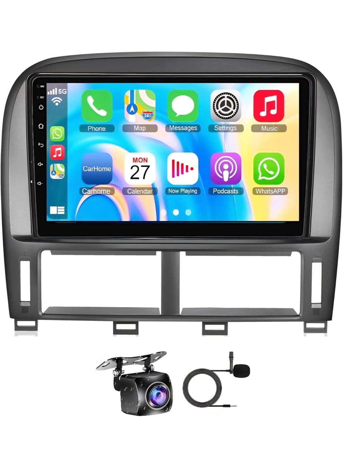 Lexus LS430 9-inch Android Car Screen 4GB RAM – Wireless Apple CarPlay & Android Auto, QLED Touch Display, SIM Support, DSP Audio, AHD Night Vision Camera, Climate Control Compatible (2001–2006)