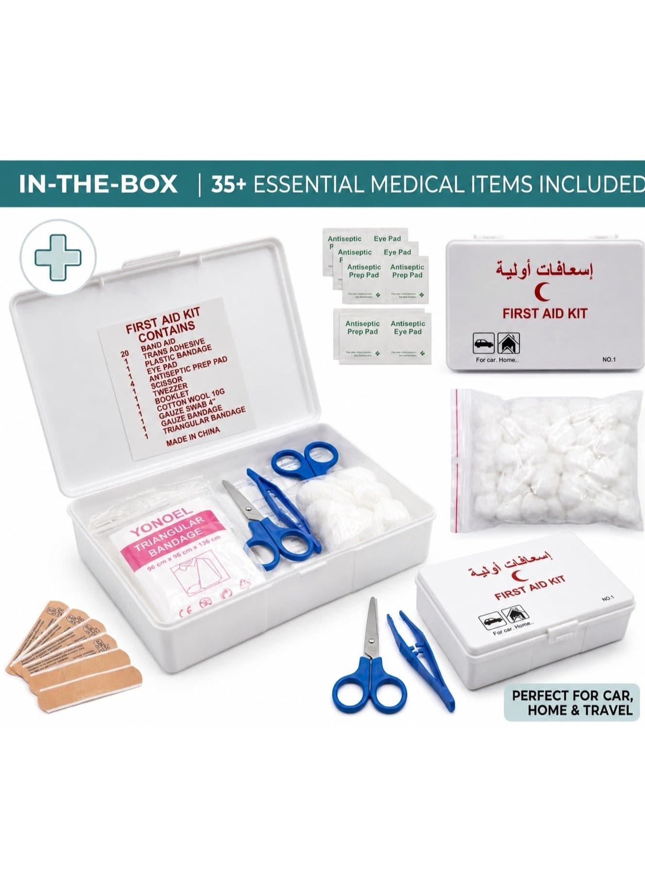 Compact First Aid Kit for Car, Bus & Home – Emergency Medical Kit with Bandages, Scissors & Essential Supplies – Compact Travel Safety Box