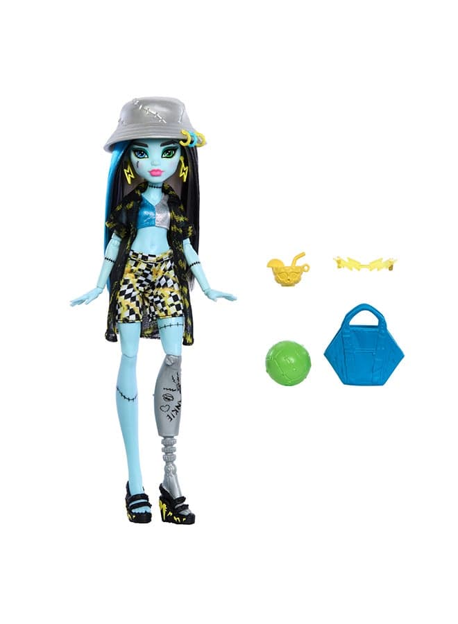 Scare-Adise Island Frankie Stein Doll With Swimsuit, Coverup And Beach Accessories Like Hat, Volleyball And Tote