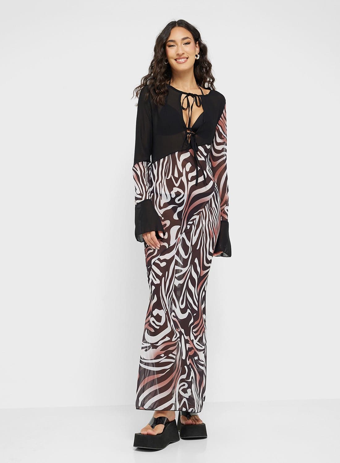 Animal Print Maxi Dress With Sheer Cutout