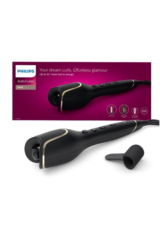 Auto Curler BHB876/03 |Open barrel design for tangles free curls | Full Automatic Curler|3 Temperature modes | 3 Timer settings|Two smart curling guards| kertain ceramic coating Black
