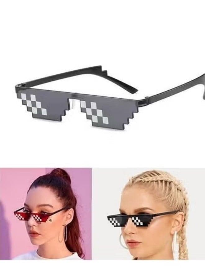 1 Pack Sunglasses, Men Women Glass 8 Bit Pixel Mosaic Glasses Photo Props Unisex Sunglass Toy, Deal with it Glasses Bachelor Party Decor, Black