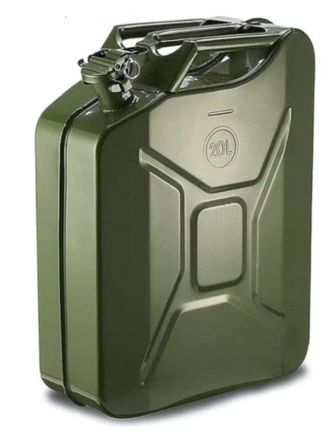 Trezvo Metal Jerry Can 20 L for Petrol/Diesel/Water Extra Large Liquid Storage Canister with Flexible Metal Spout Heavy Duty Metal Food Grade Water Jug/Jerry Can Camping & Emergency Storage (20L)