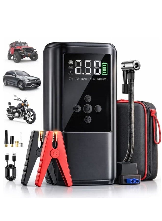 AOTUO 6000A Jump Starter with Air Compressor Battery Jumper Starter Portable 10-in-1 Car Jump Starter Portable 12V Jump Box with 160PSI Tire Inflator LED Light and Jumper Cables (10L Diesel All Cars)