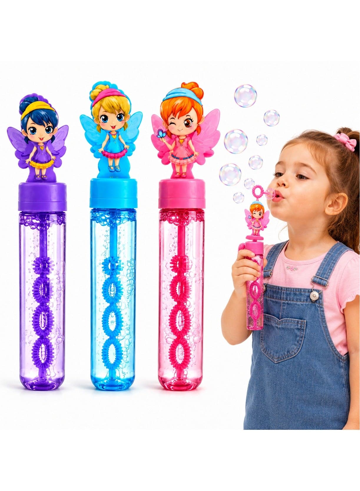 Fairy Bubble Wand for Kids, Bubble Solution Bottles with Cute Fairy Doll Topper, Bubble Blower Toy for Girls & Boys, Refillable Bubble Wand Party Favors, Outdoor Bubble Toys for Birthday, Park, Beach & Holiday Gifts (3 Pack)