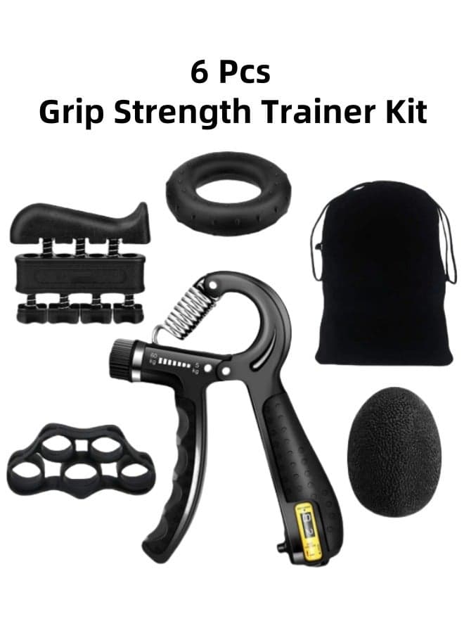 6 PCS Grip Timer Set, Finger Trainer, Hand Grip Set, Stress Ball and Forearm Exercise Ring for Muscle Building and Injury Recovery