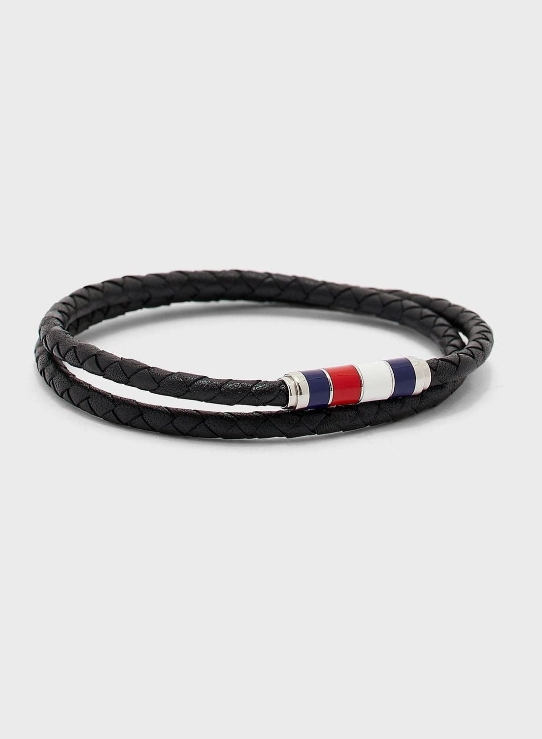 Mens Bracelet With Double-Wrap Braided Black Leather - 2790056