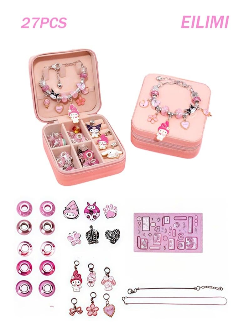 27 PCS Beaded Bracelet Making Kit, Girls Bead Jewelry Making Kit for DIY Making Necklace Gift for Girls Aged 7-14 with Jewelry Box