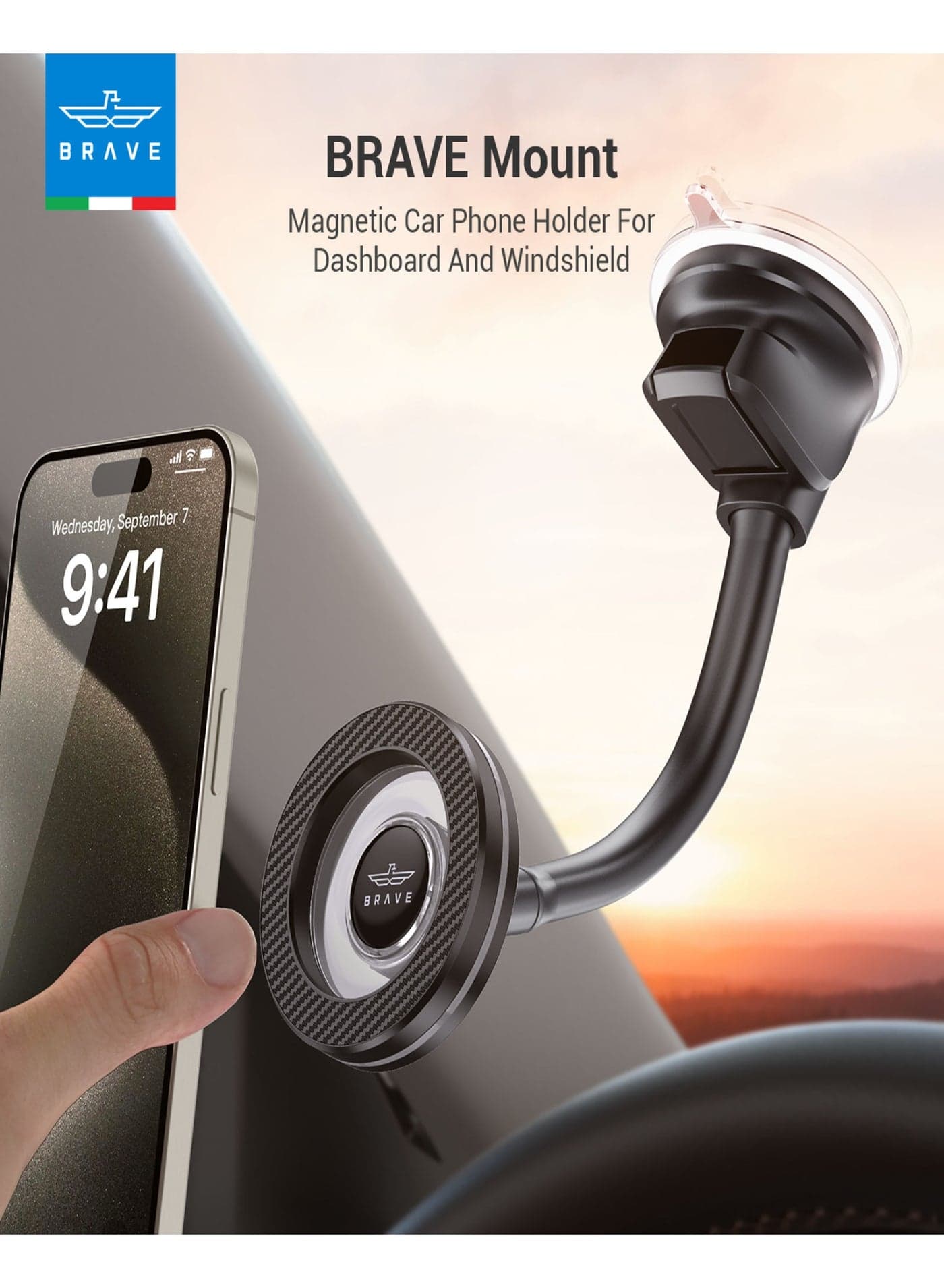 MagSafe Magnetic Car Phone Holder N54H Strong Magnet, 360° Rotating Mount with Strong Suction Cup for Dashboard, Windshield & Center Console, Hands-Free Secure Car Mount Compatible with iPhone Air, iPhone 17/16/15/14/13/12, Samsung S25/S24/S23 Ultra & Most Android Phones – Black