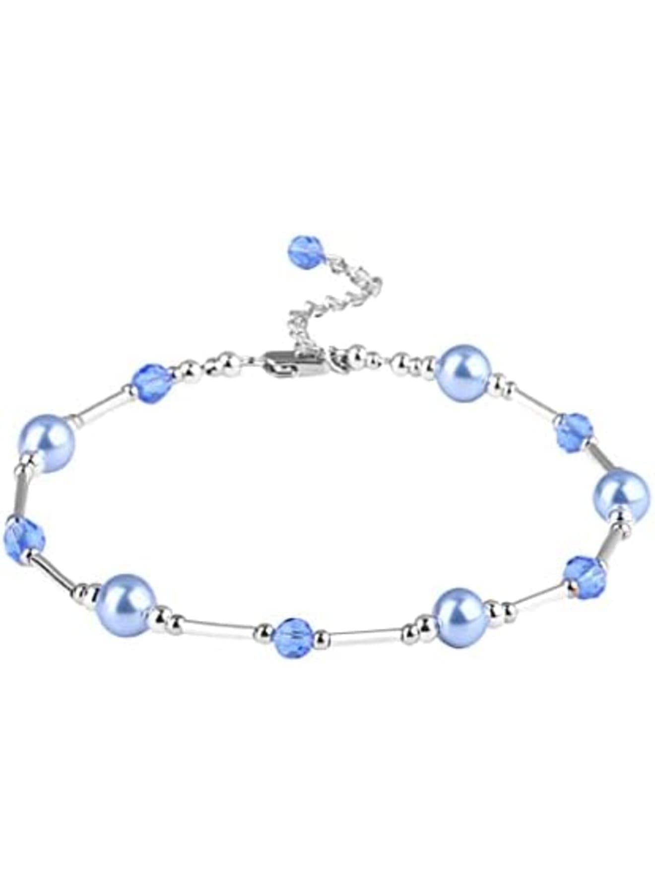 Layered Ankle Bracelets for Women, Girls Dainty Anklet, Summer Waterproof Crystal Pearl Ankle Bracelet, Blue Anklet for Bride On Wedding Gift, Bridesmaid Bead Chain Anklet, Bridal Shower Gifts