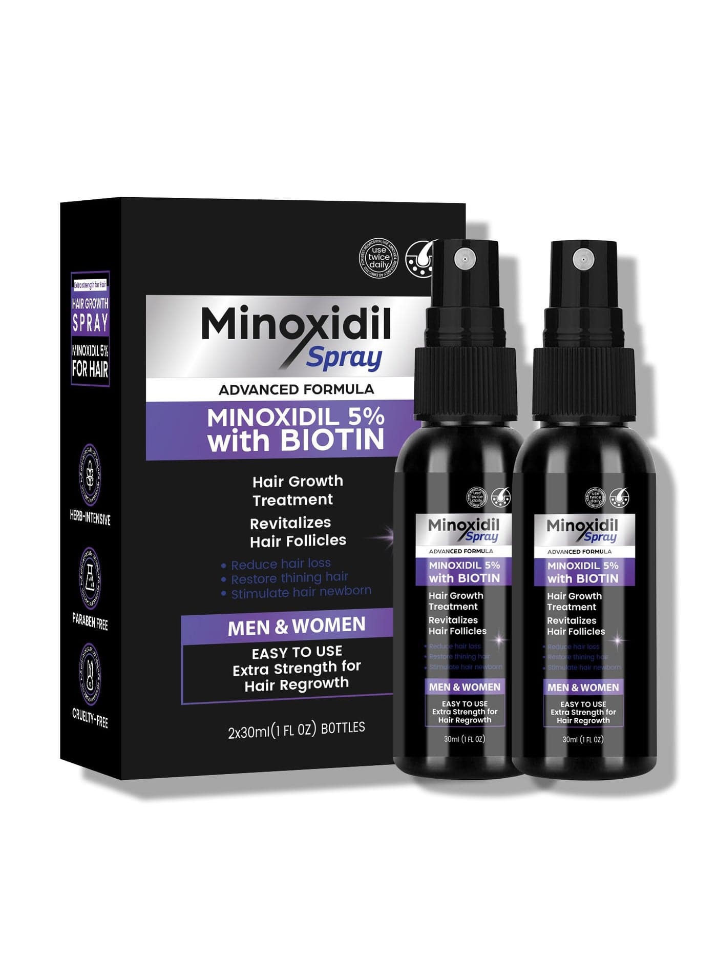 5% Minoxidil Spray for Men Women, 2 pcs 30ml Minoxidil for Women Hair Growth, Minoxidil for Men Hair and Beard Growth Spray