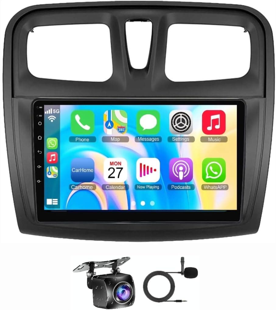Fit Renault Sandero Car Stereo symbol Android Screen Logan 2 2012-2019, Wireless CarPlay, Android Auto, GPS Navigation, BT, WiFi, Backup Camera (2+32GB Carplay 4CORE)