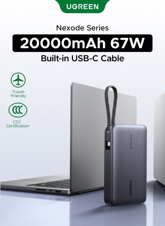 20000mAh 67W Laptop Power Bank Fast Charging 2C1A, Two-Way Built in Cable, PD/SCP/UFCS Portable Charger Compatible, Airline-Friendly, Xiaomi 67W Turbo Charge Supported, for Samsung S26/25, iPhone 17/16/15/14, Huawei P60/Mate 60, iPad, MacBook, Portable 20000mah 67W with cable 20000mah 67W with cable