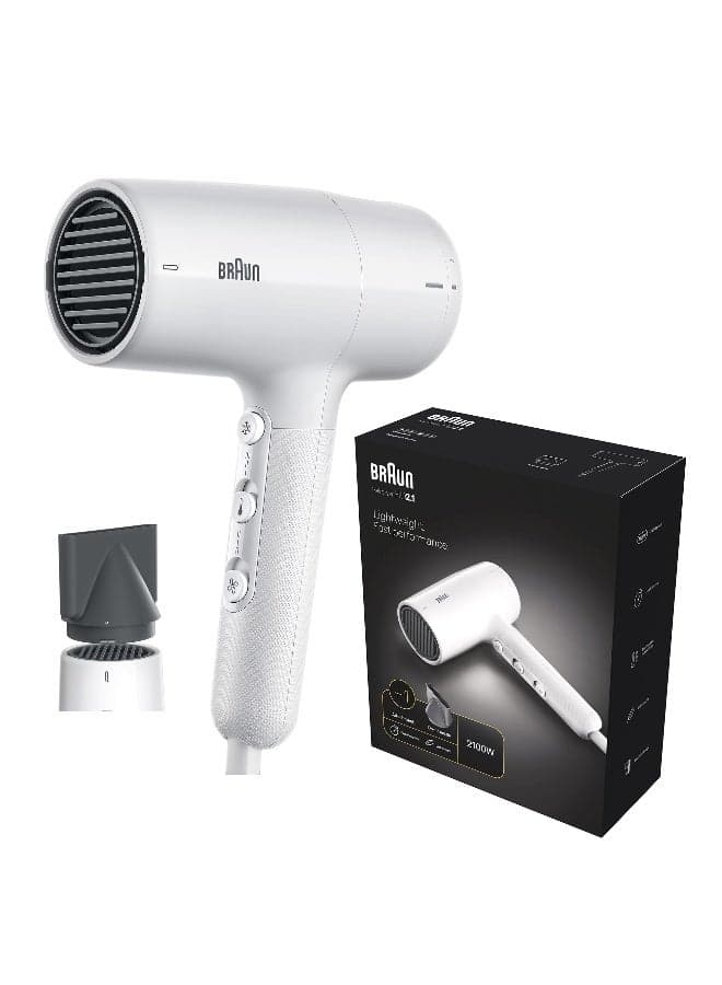 Hair Dryer with 2100W Power, 3 Heat Modes, Fast Drying, Drying Nozzle, Filter Clean Indicator, Lightweight Design, 195cm Cord - BRHD210SDE Conc White