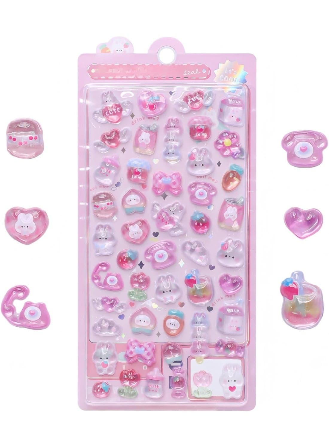 3D Cute Cartoon Pink Rabbit Puff Stickers - Kawaii Mini Puffy Reusable Stickers for Scrapbooks, Planner, Journals, Laptops, Phone Case Decoration