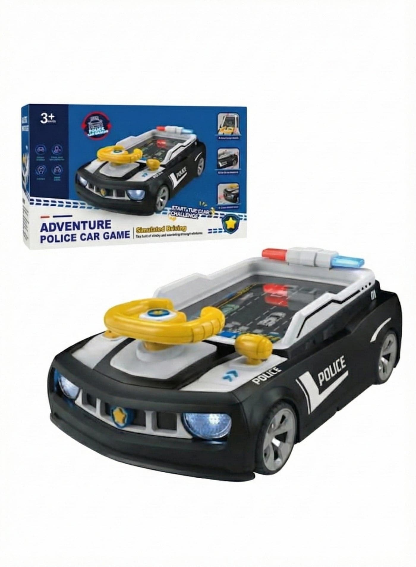 Steering Wheel Toy for Kids Toddlers Police Car – Simulation Electronic Pretend Driving Controller with Sound & Lights | Interactive Car Seat Travel Toy for Kids 3+ Years | Co-Pilot Racing Game with Suction Base | Educational Montessori Gift for Boys & Girls (Black)
