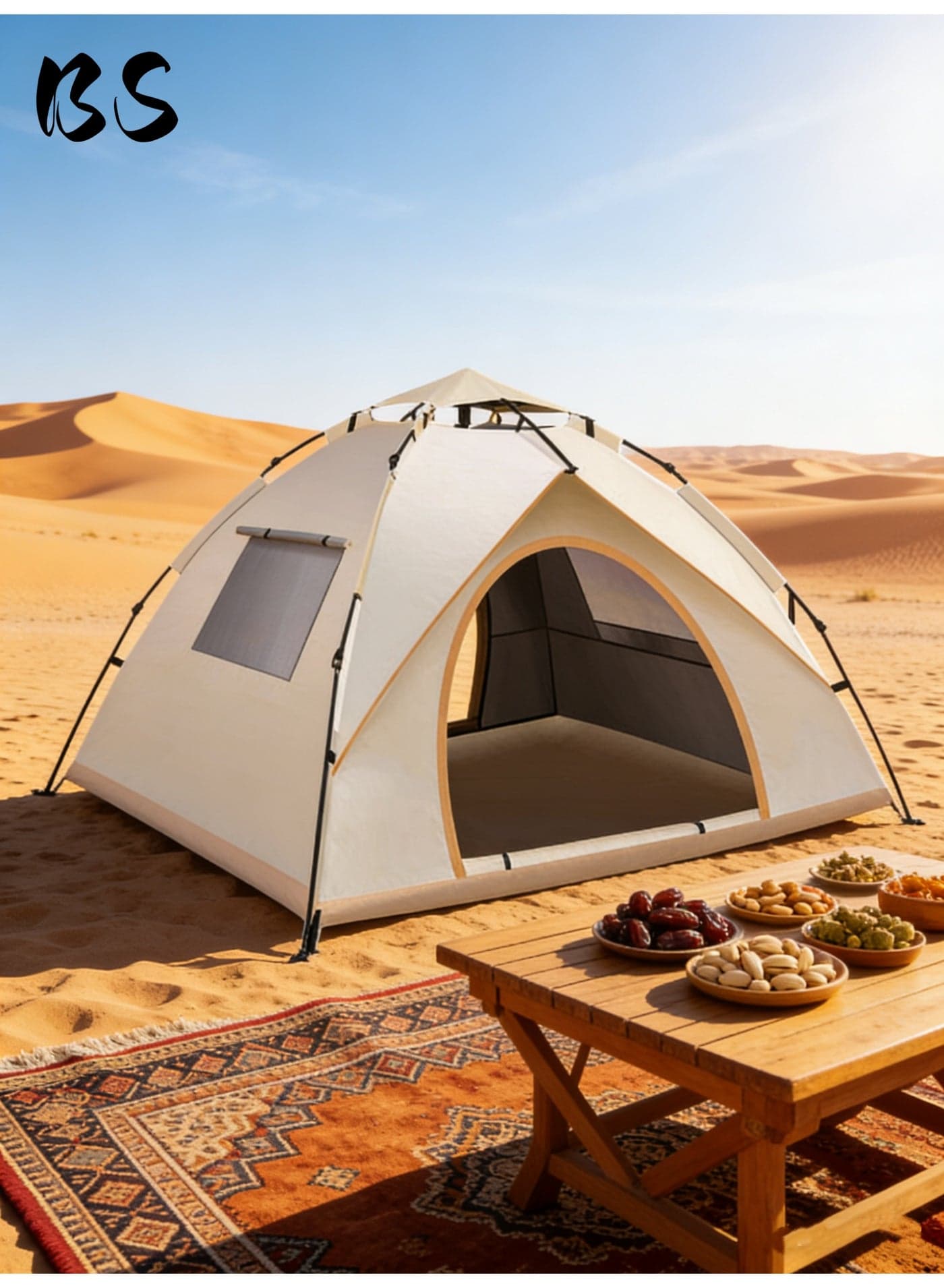 Outdoor Camping Tent 4-5 Persons | Family Tent for Ramadan & Eid Al-Fitr | UV Protection Waterproof Windproof Sandproof | 210D Oxford | Pop Up Quick Open with Carry Bag | Ideal for Desert Beach Camping.