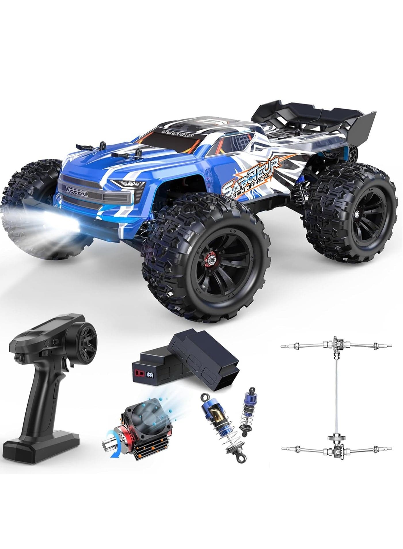 DEERC Brushless RC Truck, Max 42MPH Fast RC Car for Adults, 4X4 All Terrains Off-Road Remote Control Truck, High Speed Monster Truck, Electric Powered Vehicle Gift Toy for Kids Boy, 2 LiPo Batteries