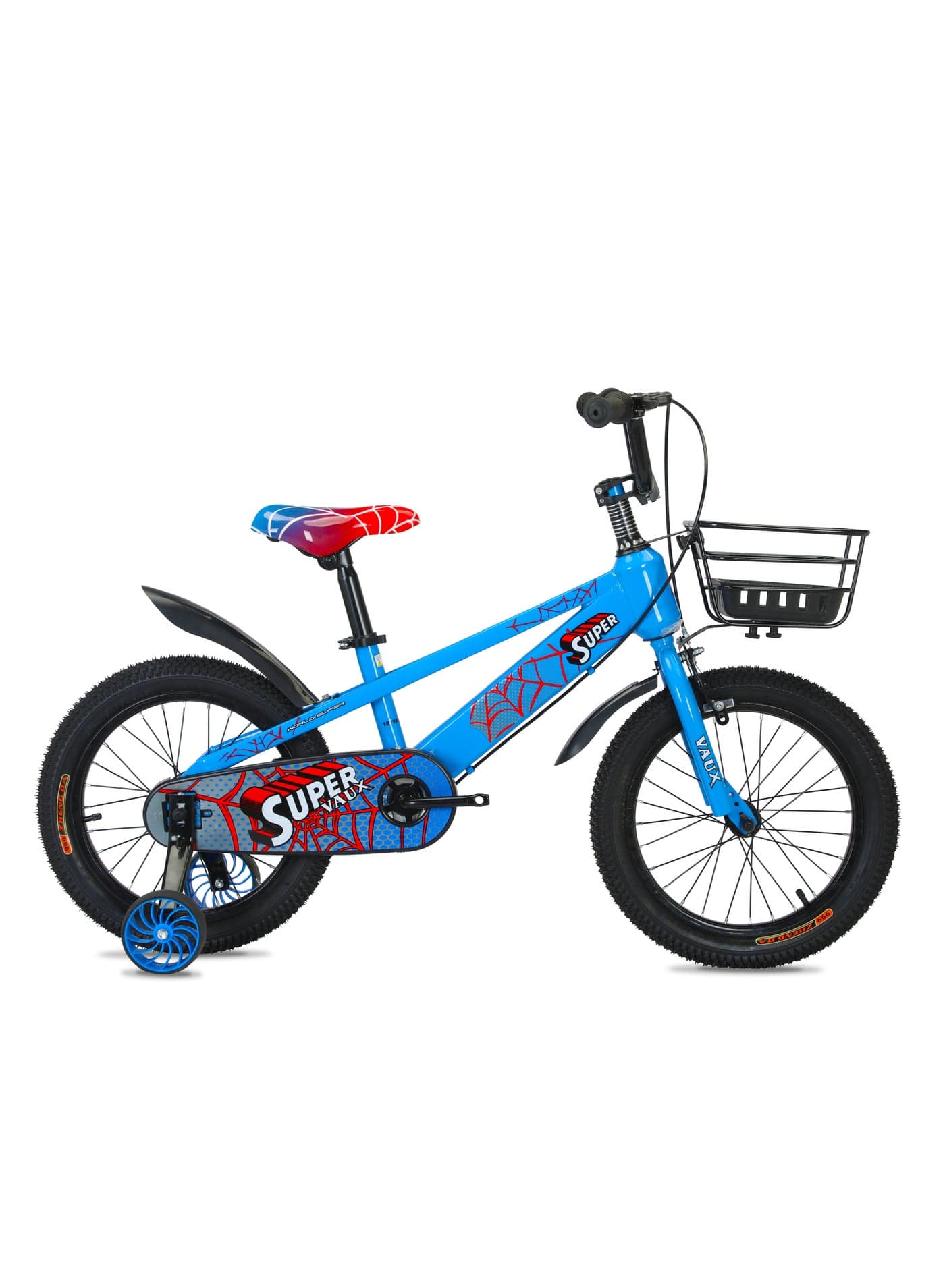 Super 16-Inch Kids Bike | 16-Inch Wheel Size| Adjustable Seat | With Basket, Handbrake, Mudguards And Training Wheels | Blue Color